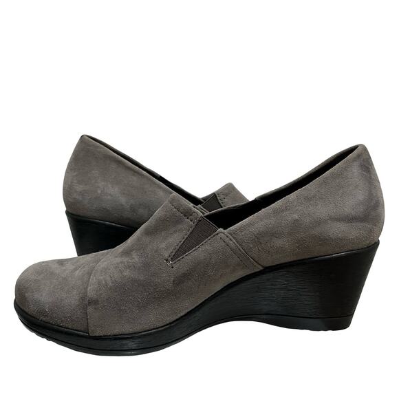 Dansko Suede Leather Wedge Slip on Closed Toe Shoes EU 38 US 8 Gray Clogs - Picture 5 of 10